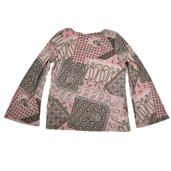 Y2K vintage paisley patchwork pink/brown blouse shirt top Junior's fit large - Picture 9 of 9